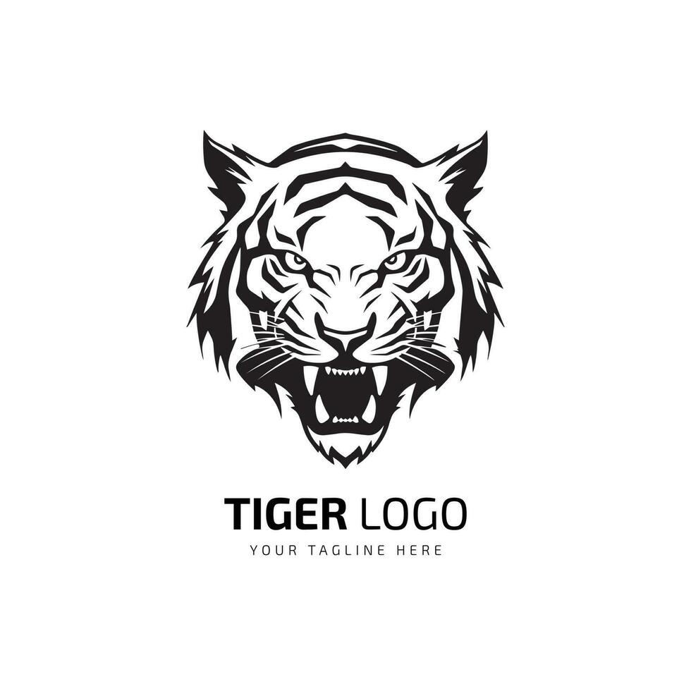 Tiger Kopf Silhouette von ein Tiger Kopf isoliert auf Weiß Hintergrund Vektor