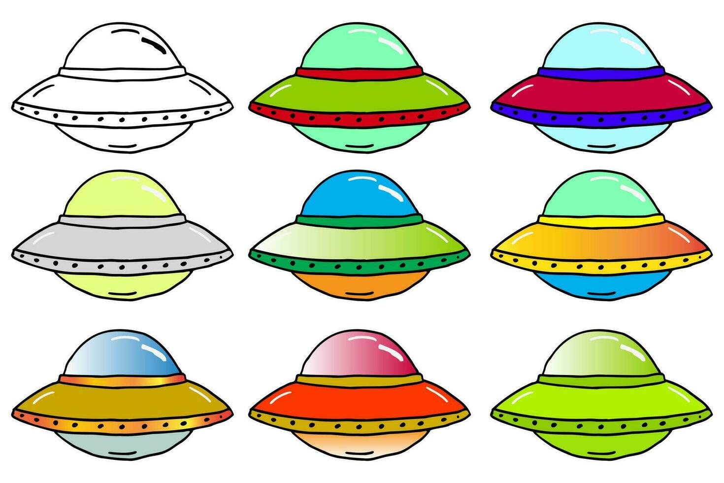 einstellen Karikatur UFO Außerirdischer Ebene. UFO, Außerirdischer, Illustration, Vektor. vektor