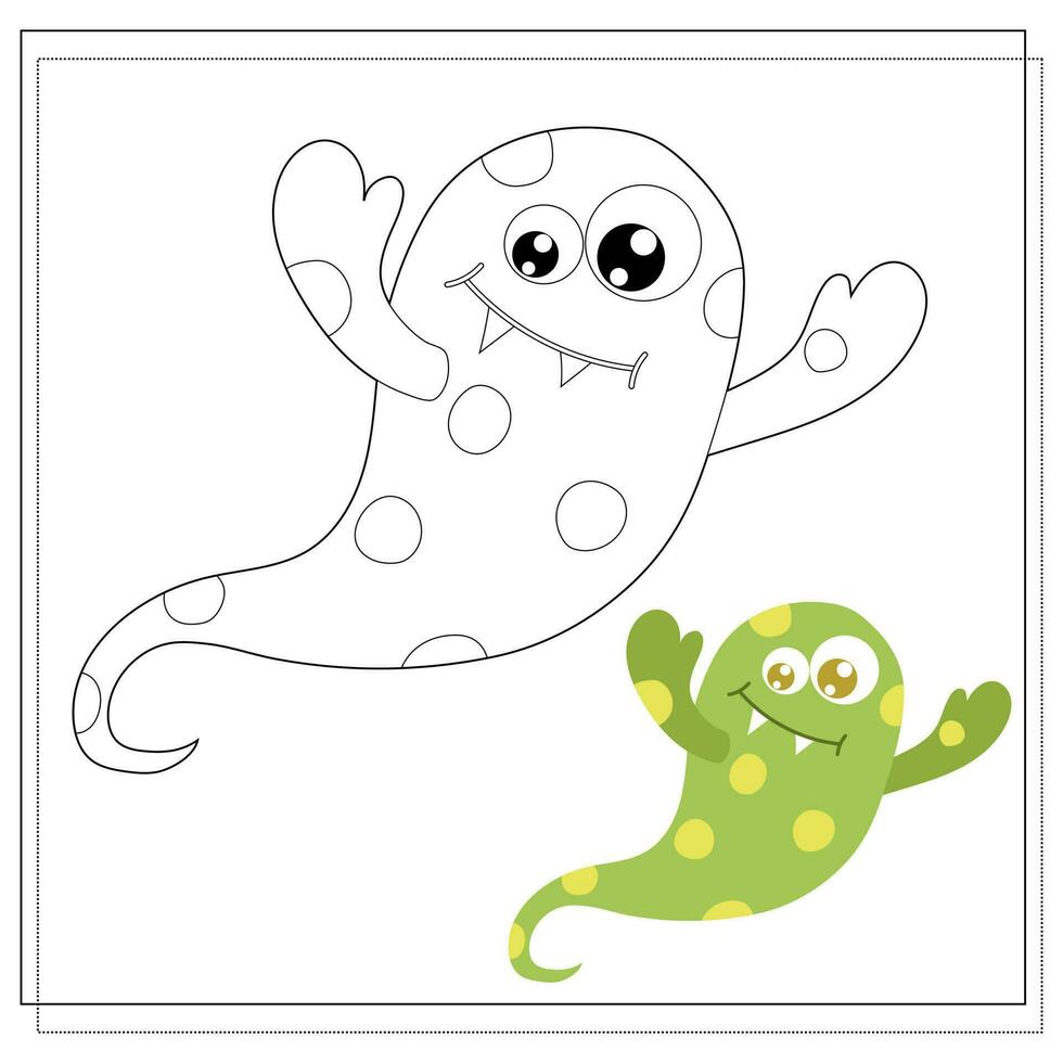 Färbung Buch zum Kinder, Karikatur Monster, Aliens im ein fliegend Untertasse. Vektor Illustration auf ein Weiß Hintergrund.
