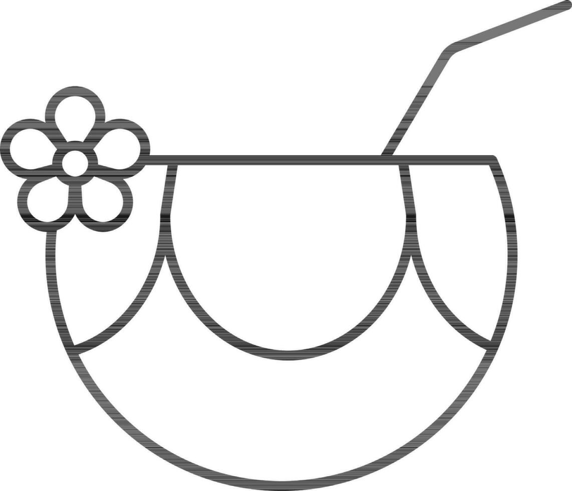 Kokosnuss trinken mit Stroh und Blume Symbol im schwarz Schlaganfall. vektor