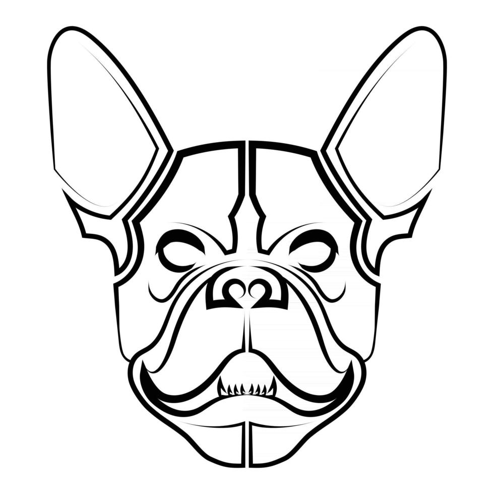 Schwarzweiss-Linienkunst des französischen Bulldoggenkopfes vektor