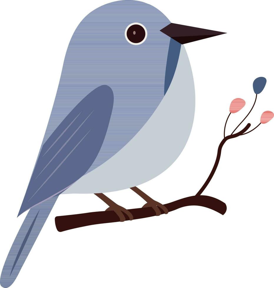 pastell blå fågel Sammanträde på blommig gren ikon i platt stil. vektor