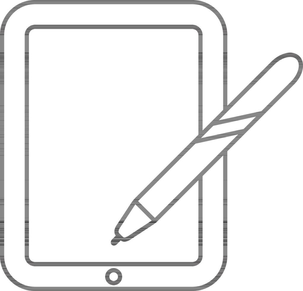 Illustration von Tablette mit Digital Stift Symbol im schwarz Gliederung Stil. vektor