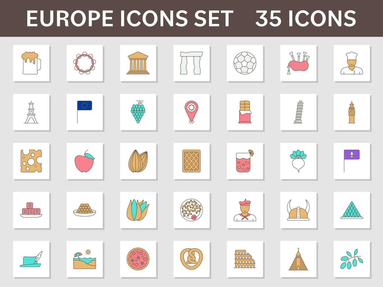 färgrik Europa fyrkant ikon eller symbol uppsättning. vektor