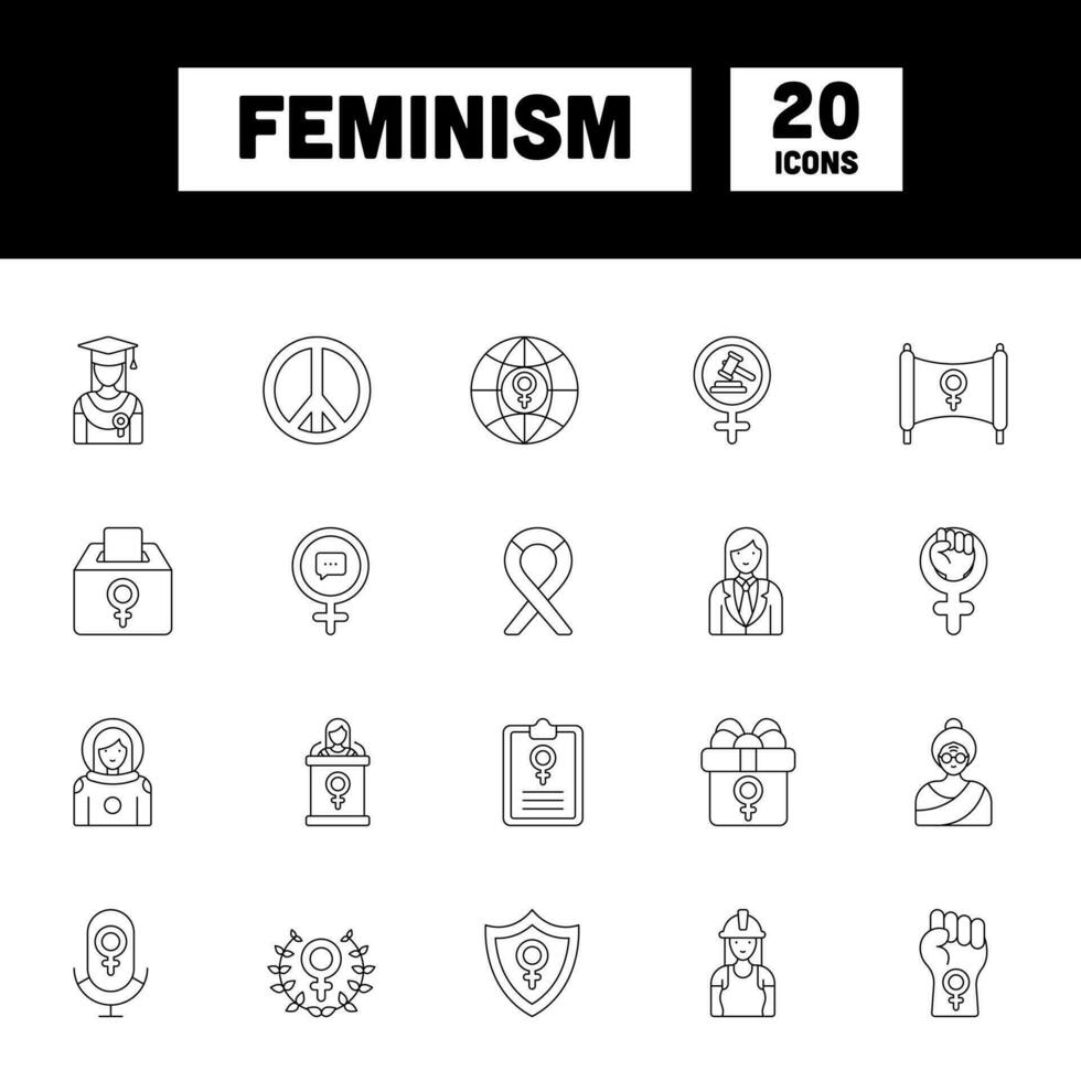 svart linje konst uppsättning av feminism ikoner eller symbol. vektor