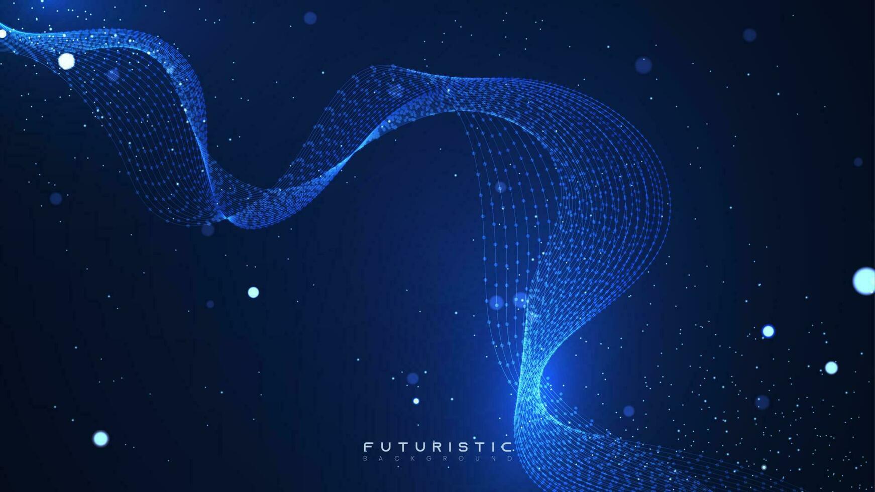 digital förbindelse illustration med maska. skön lysande vågor i Plats med glöd partiklar. trogen teknologi begrepp i de mörk blå bakgrund vektor