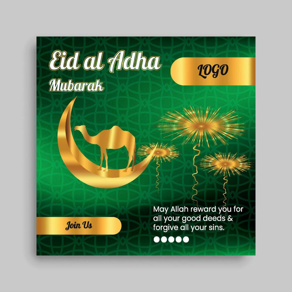 golden eid al adha Post Design Vorlage mit Mond und Kamel vektor