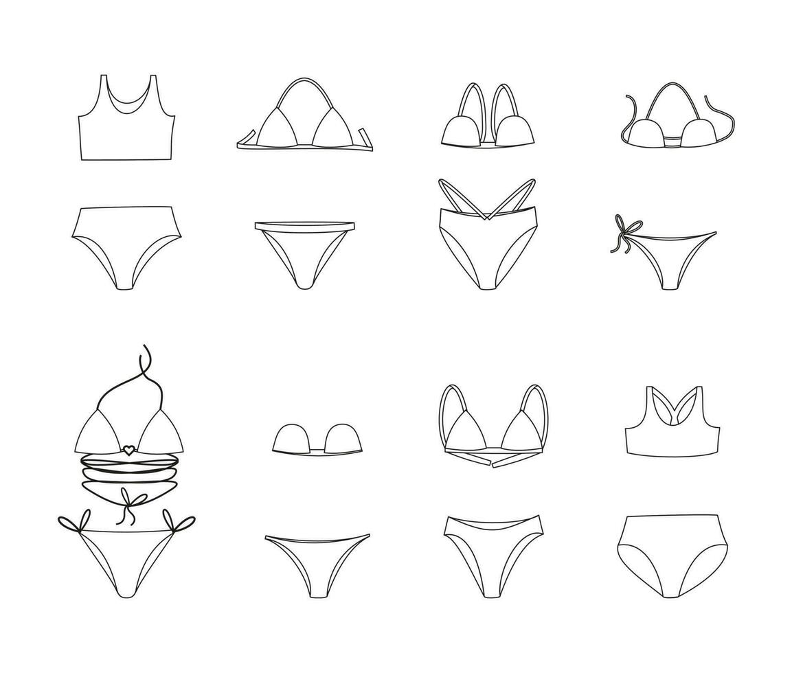 kvinna linje klotter bikini uppsättning vektor illustration