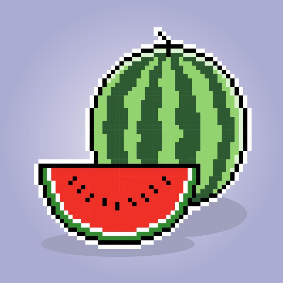 8 bitars pixel av skiva vattenmelon. fruktpixlar för spelikoner. illustration vektor korsstygn mönster