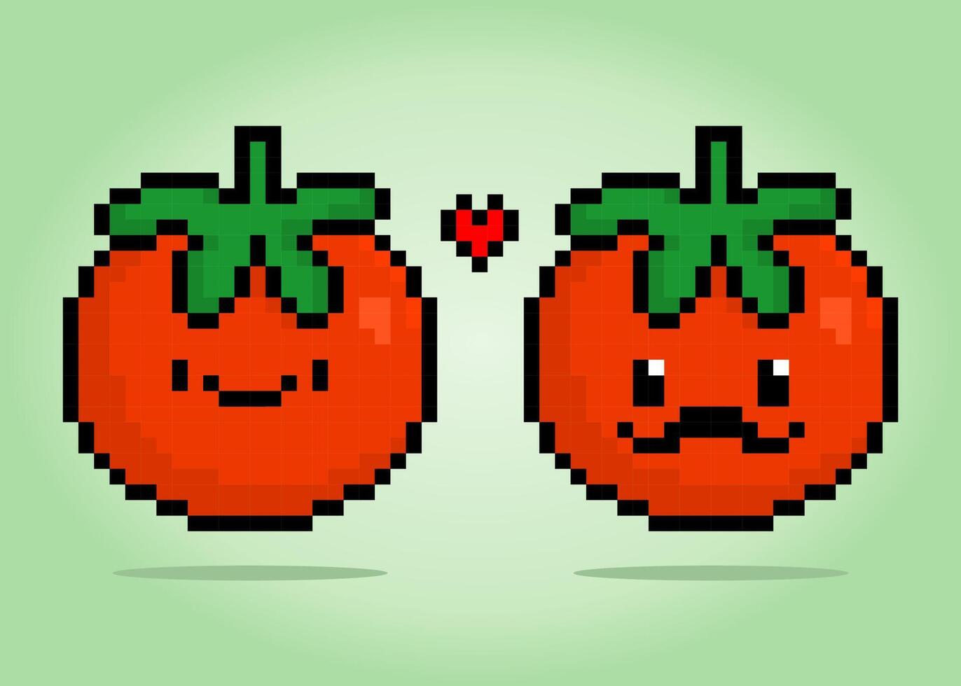 8 bisschen Pixel Tomate Charakter. Gemüse im Vektor Illustration zum Spiel Vermögenswerte und Kreuz Stich Muster.