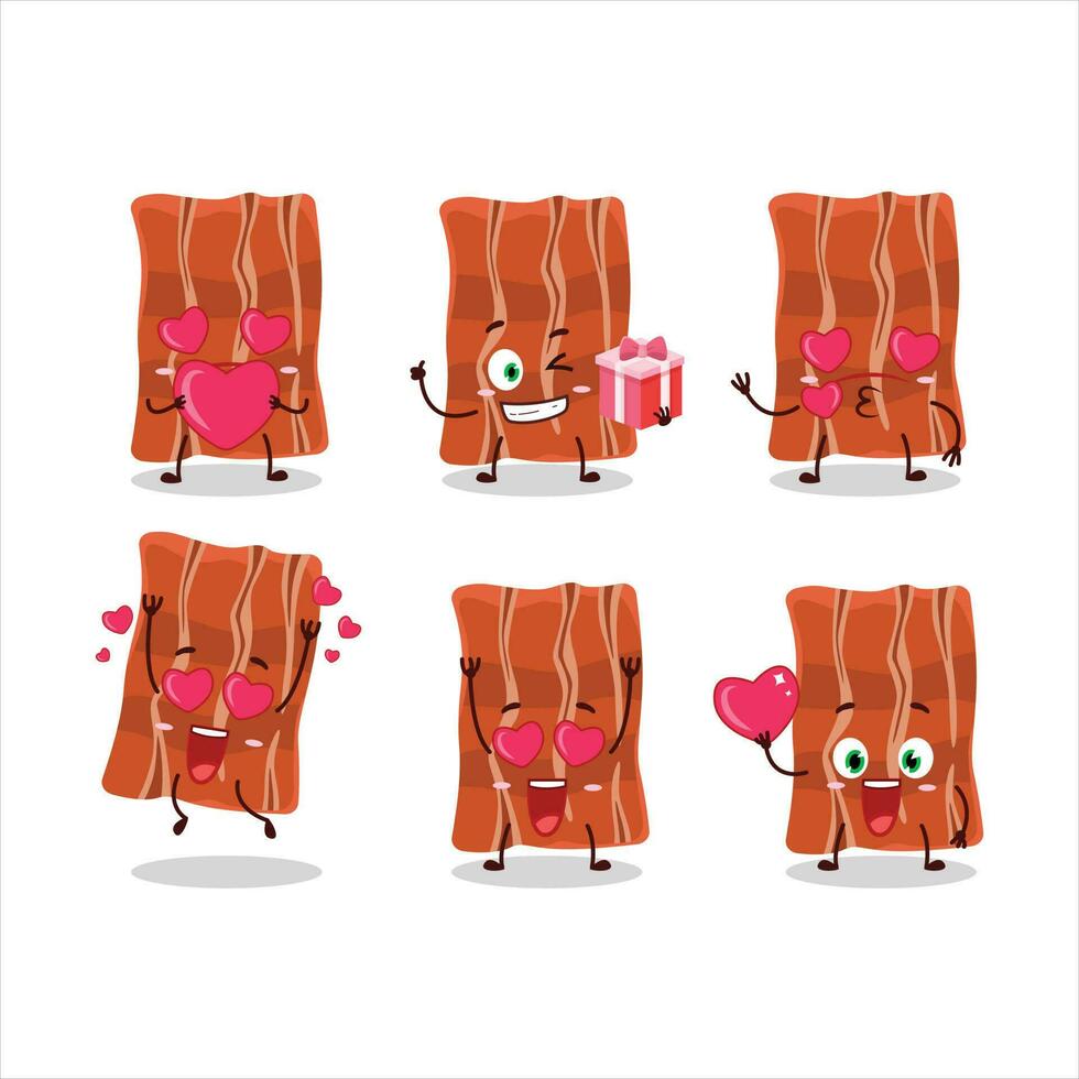 gebraten Speck Karikatur Charakter mit Liebe süß Emoticon vektor