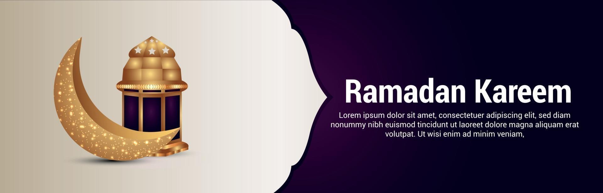 ramadan kareem firande banner med gyllene lykta och månen vektor