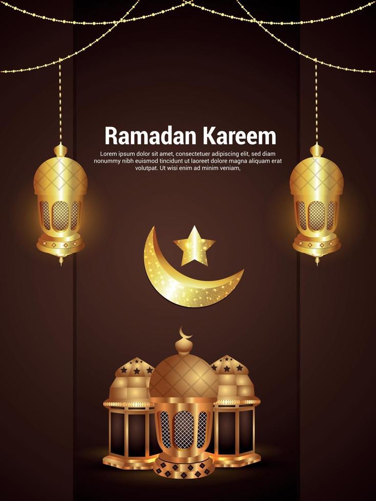 islamisches Festival Ramadan Kareem Feier Party Flyer mit Vektor islamische goldene Laterne und Mond