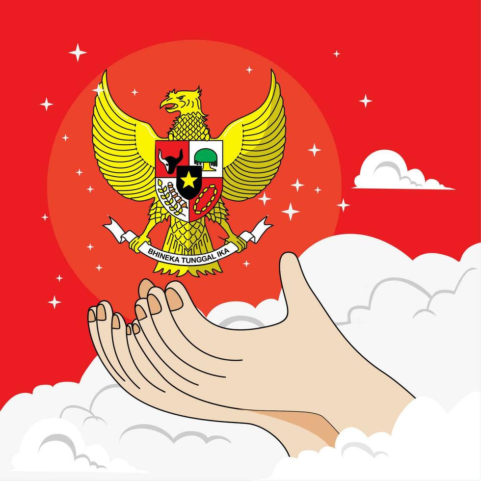 vektor hand bära en pancasila i de himmel illustration