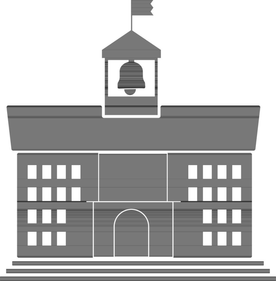 svart och vit skola byggnad med flagga. vektor