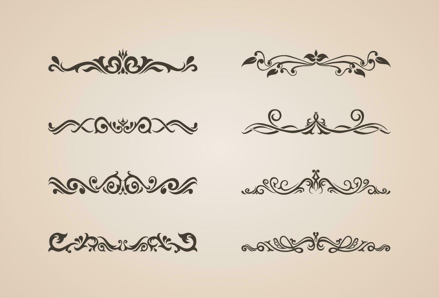 ein Sammlung Hand gezeichnet Kalligraphie Ornament Grenzen Ecken klassisch Jahrgang Vektor