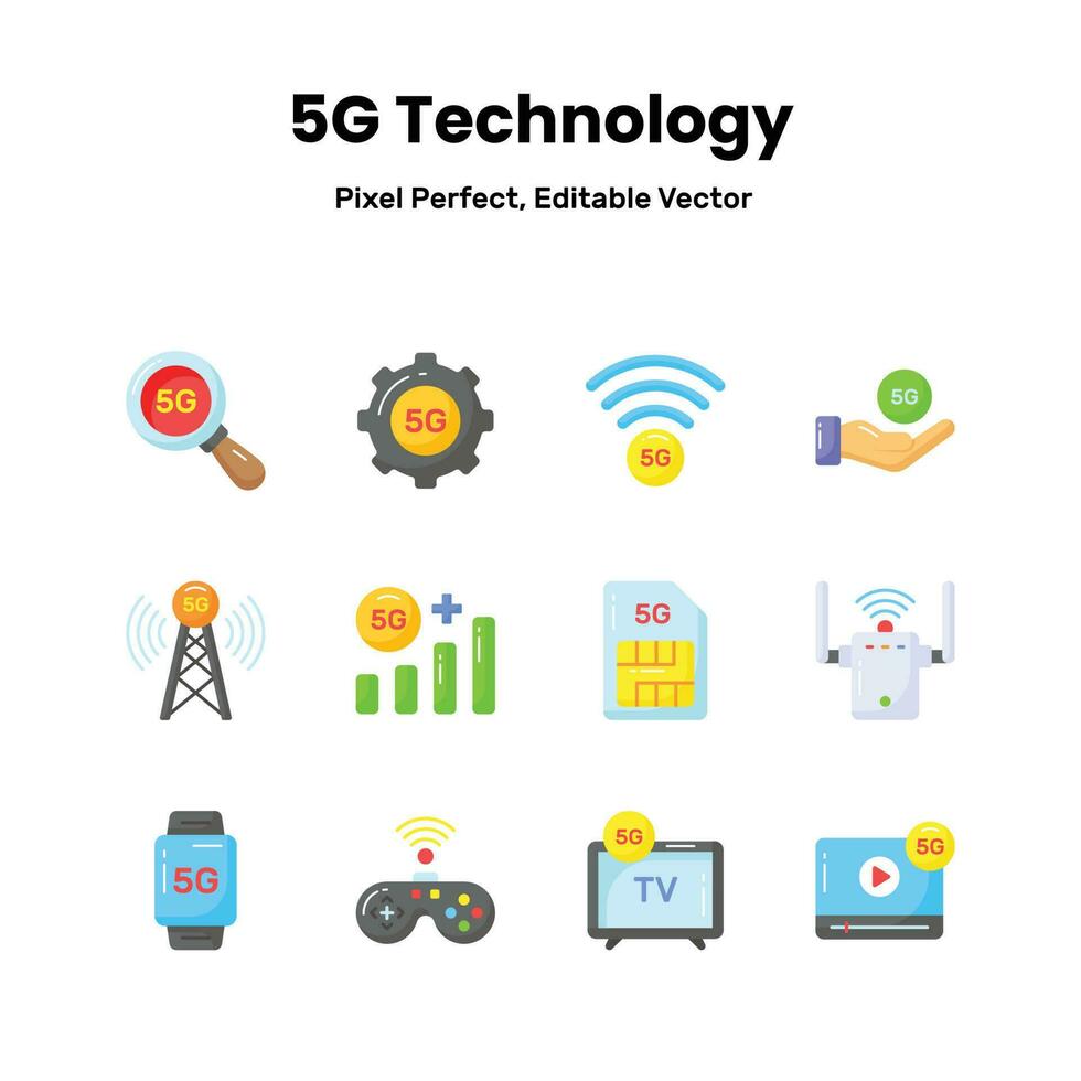 verwandeln Ihre Projekte mit unser 5g Netzwerk Symbole hinzufügen ein berühren von Raffinesse und vermitteln das versprechen von blitzschnell Konnektivität zu bestechen Ihre Publikum vektor