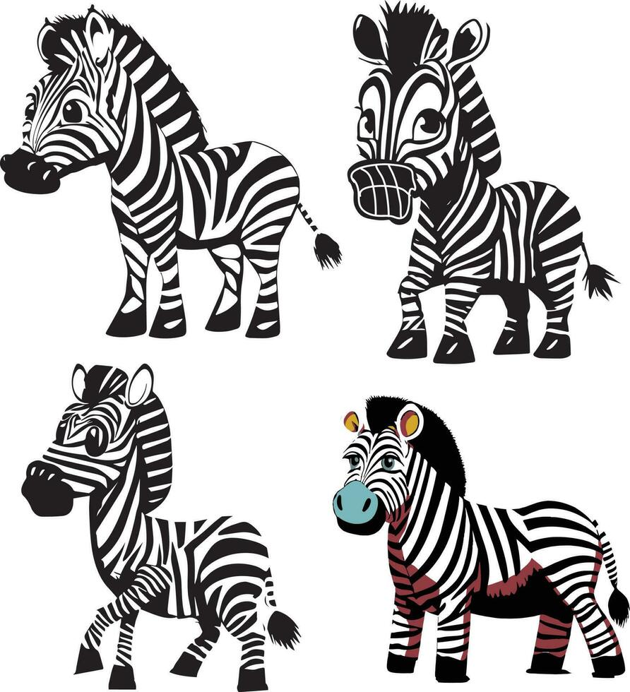 tecknad serie zebra karaktär randig söt djur- vektor