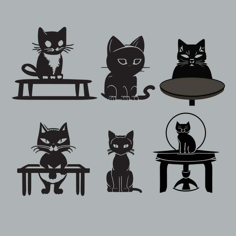 schwarz Katze Sitzung im ein Tabelle Symbol Vektor