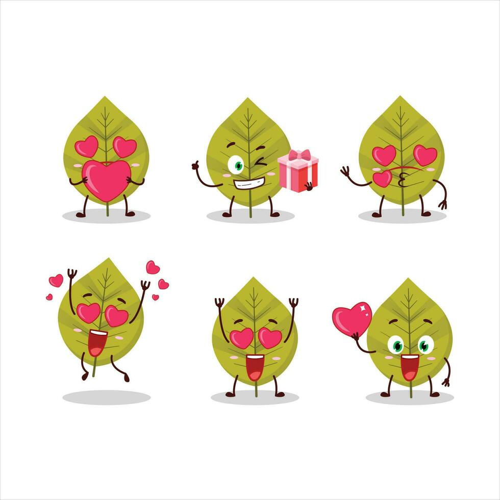 grön löv tecknad serie karaktär med kärlek söt uttryckssymbol vektor