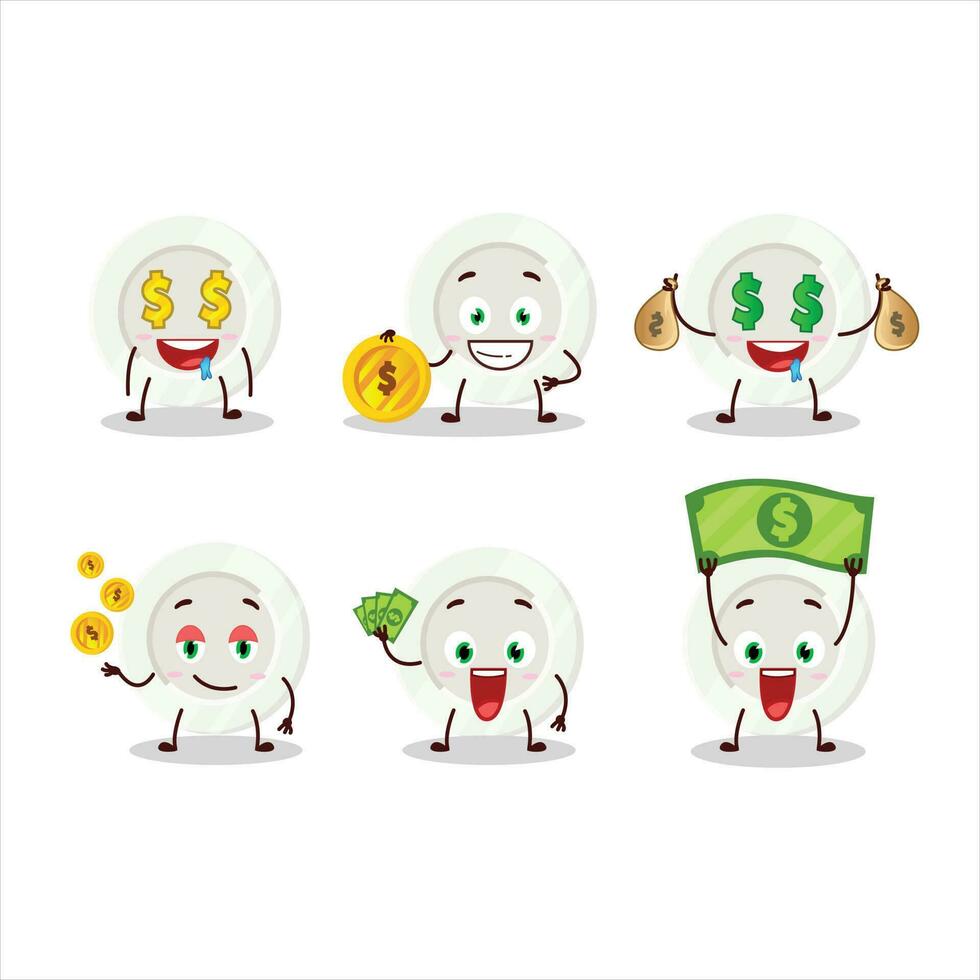 vit tallrik tecknad serie karaktär med söt uttryckssymbol föra pengar vektor