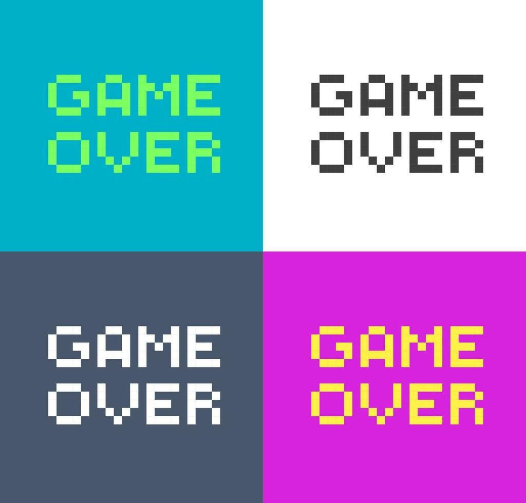 tecknad serie Färg pixel spel över inskrift uppsättning . vektor
