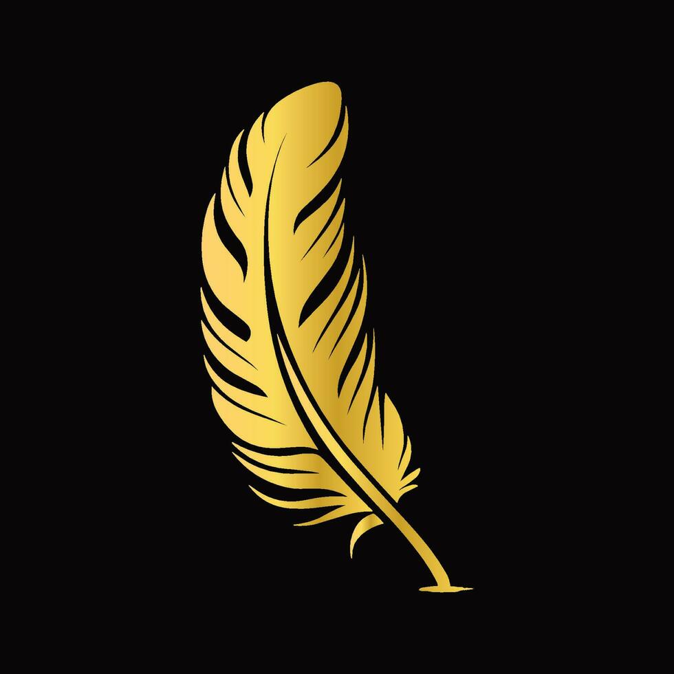 golden Vogel Feder Symbol. dekorativ Design Element isoliert auf schwarz Hintergrund vektor