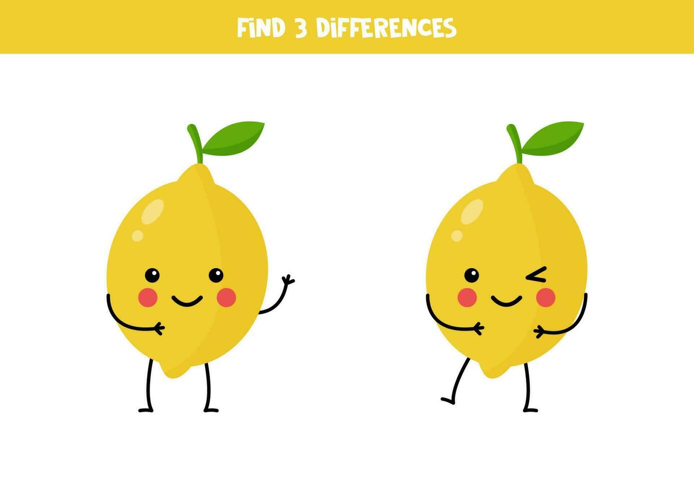 finden drei Unterschiede zwischen zwei Bilder von süß kawaii Zitronen. vektor