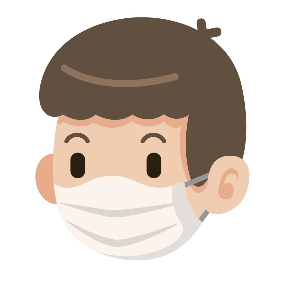 platt design av ung man som bär medicinsk ansiktsmask för att skydda sig mot virus vektor