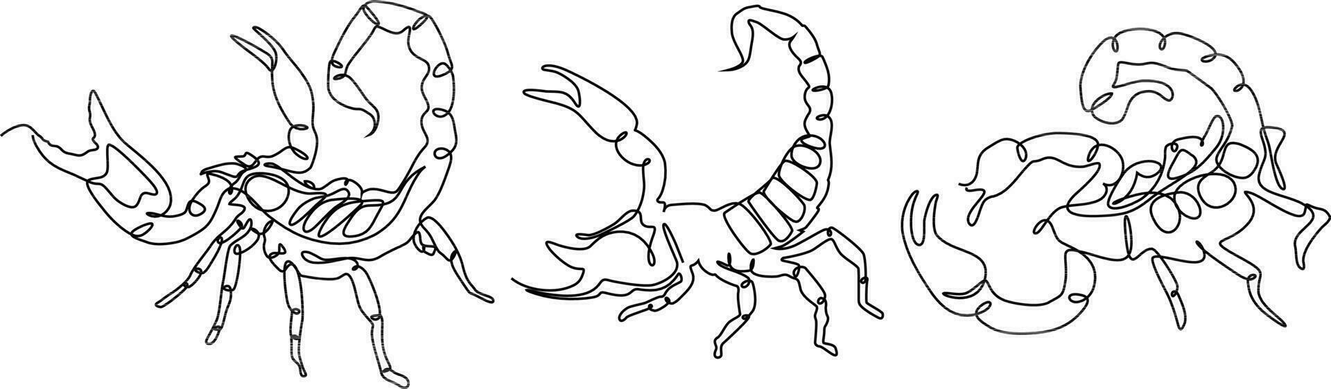 skorpion kontinuerlig linje uppsättning illustration vektor
