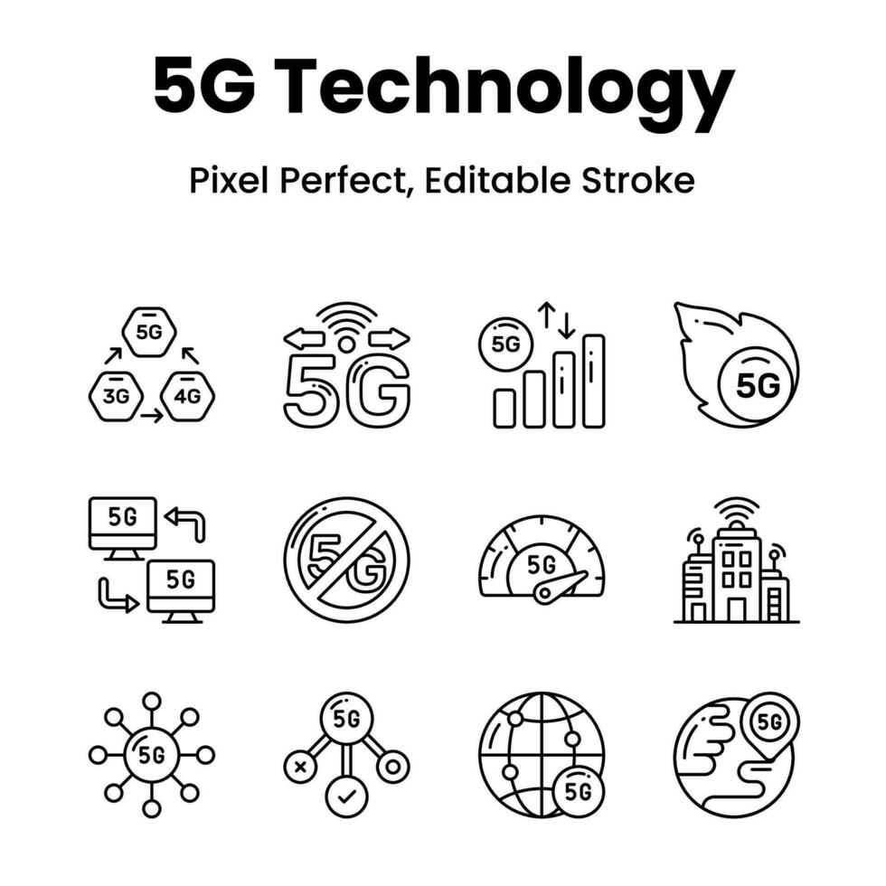 erheben Ihre Design Spiel mit unser 5g Netzwerk Symbole einflößen Ihre Projekte mit ein futuristisch berühren und innovativ, auf dem neuesten Stand Ästhetik. vektor