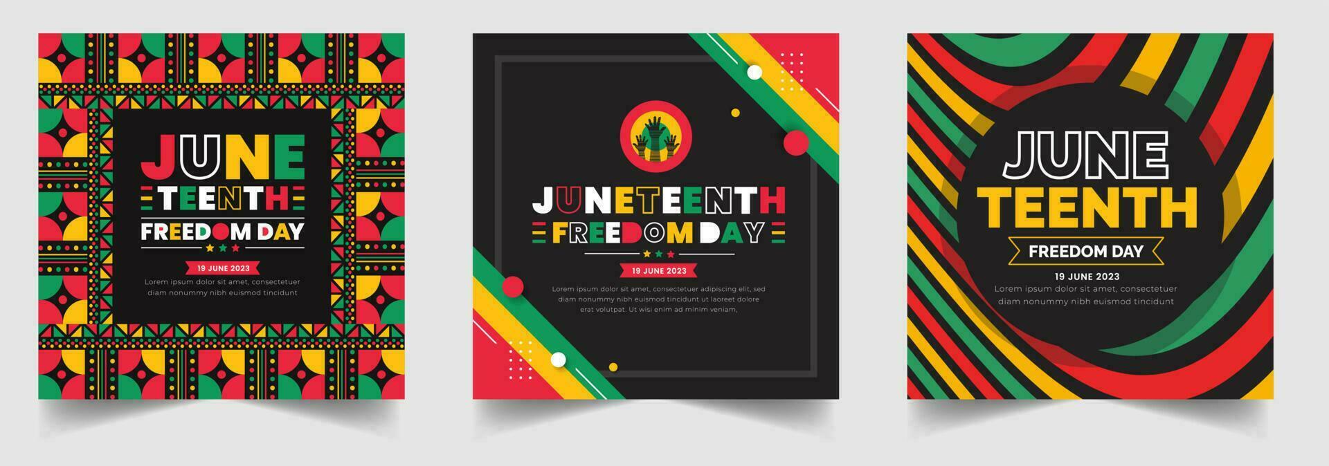 juni frihet dag social media posta baner, bakgrund, baner, kort, affisch med typografi design. afrikansk amerikan oberoende dag bakgrund, dag av frihet och frigörelse. 19 juni. vektor