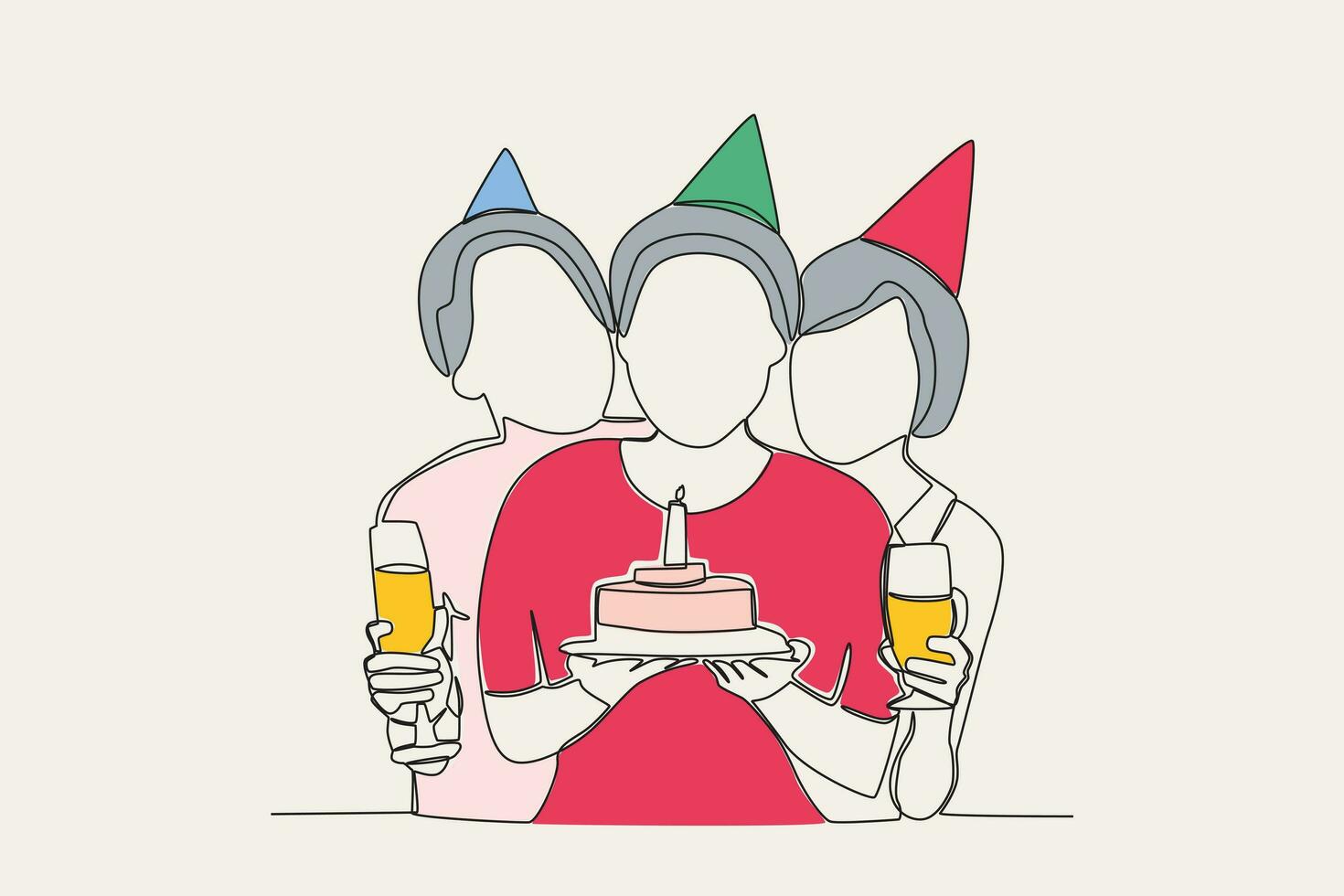 Färg illustration av tre vänner fira en födelsedag vektor