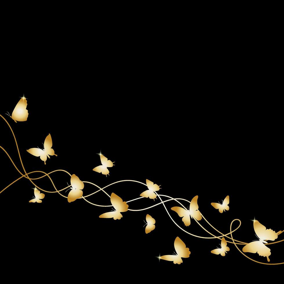 skön bakgrund med gyllene fjärilar vektor