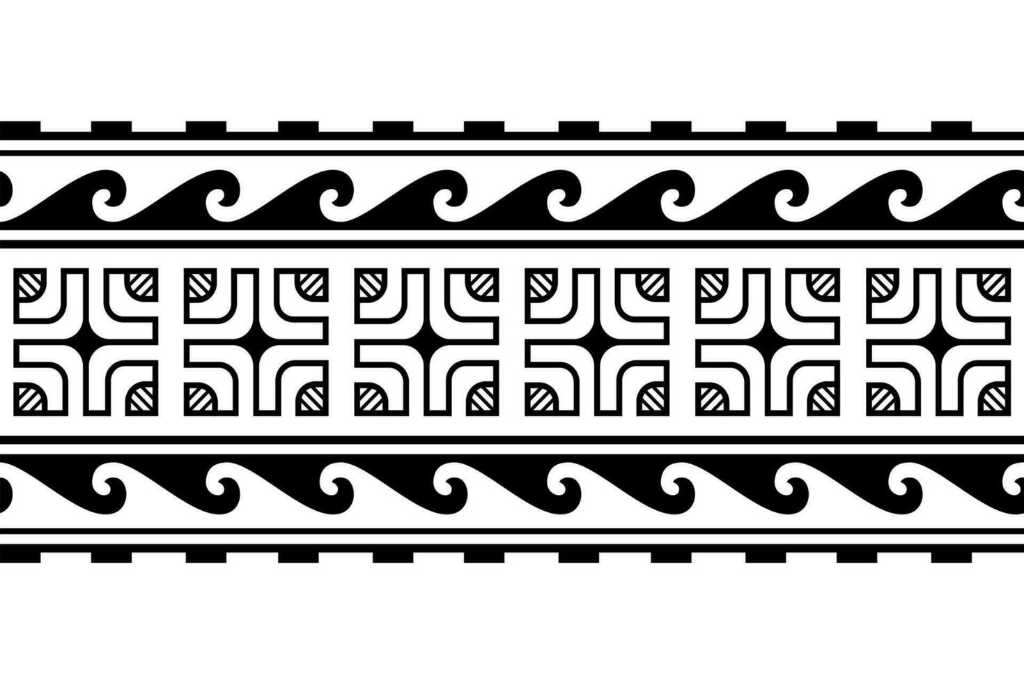 Maori polynesisch tätowieren Armband mit Wellen und Sonne Symbol. Stammes- Ärmel nahtlos Muster Vektor. vektor