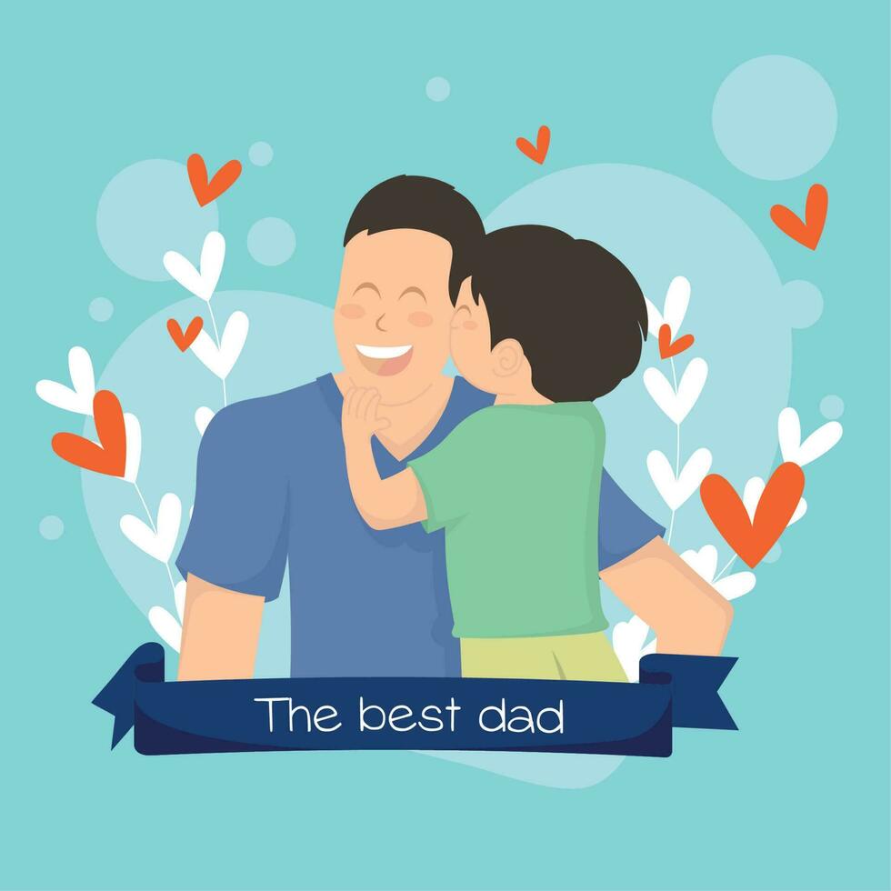 süß Vater Charakter Sein umarmt durch seine Sohn glücklich Vater Tag Vektor