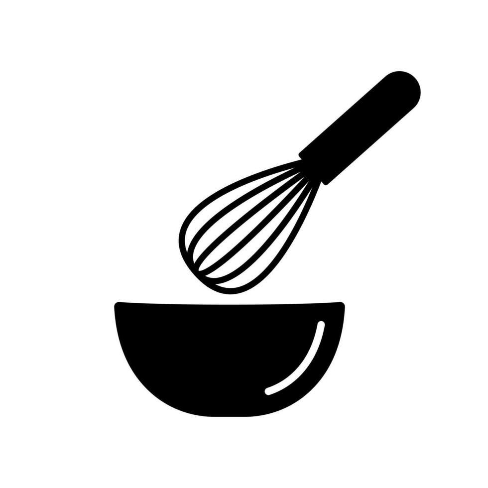 Schneebesen mit Schüssel zum rührend. schwarz Küche Stahl Ausrüstung zum Mischen Kochen Zutaten und wischen Eier mit Sahne und Vektor Mixer