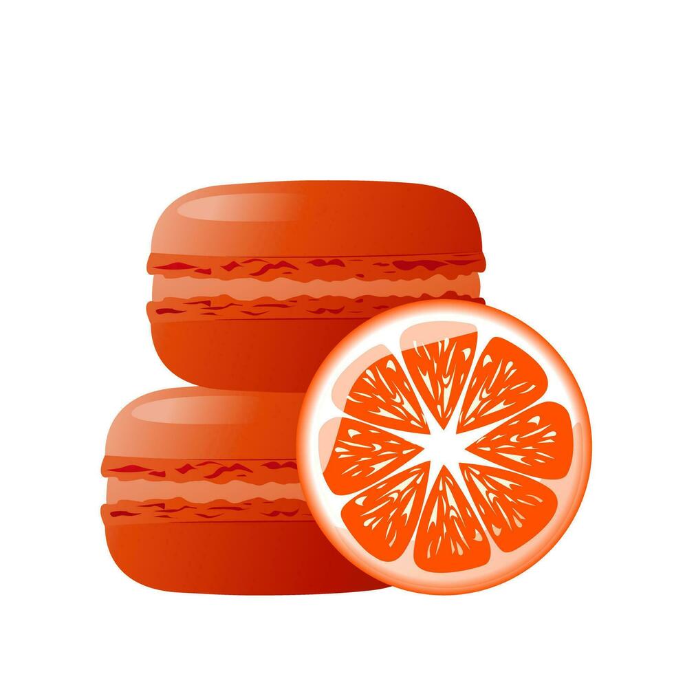 Orange Macarons mit ein Scheibe von orange.hoch detailliert Nachtisch, Makrone, Süßigkeiten, Speisekarte Design, Restaurants shop.gradient Macarons.Vektor Illustration vektor