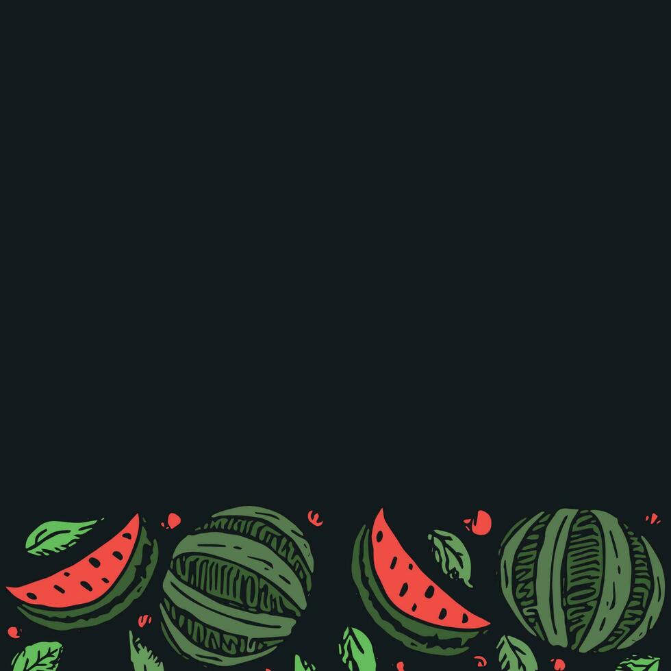 vattenmelon bakgrund med plats för text. dragen vattenmelon illustration vektor