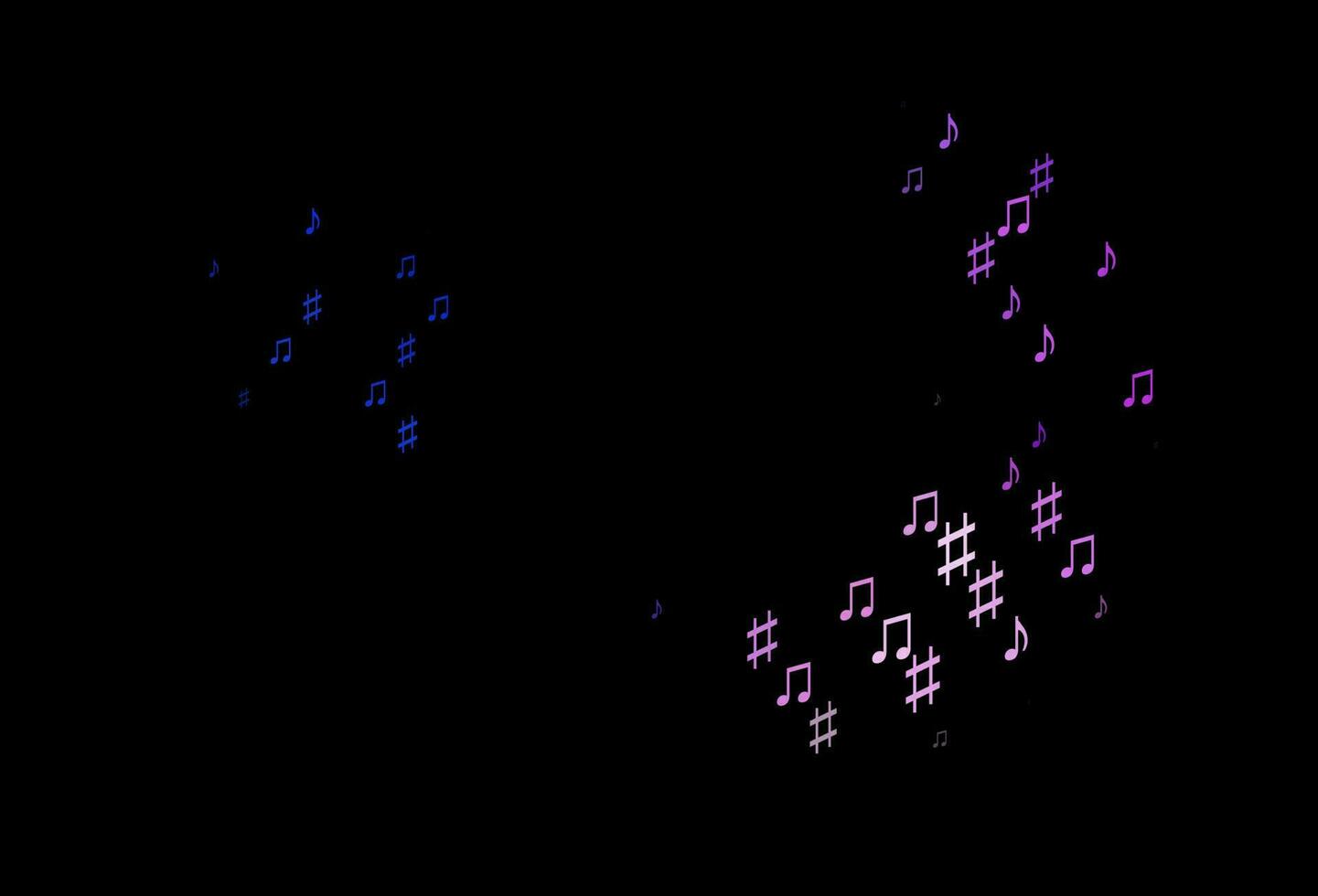 dunkelrosa, blaue Vektorvorlage mit musikalischen Symbolen. vektor