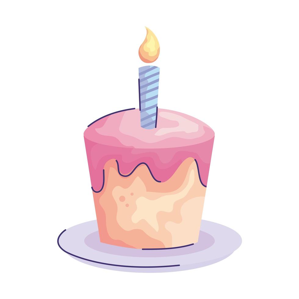 süßer Kuchen mit Kerze Geburtstag Acuarela Stilikone vektor