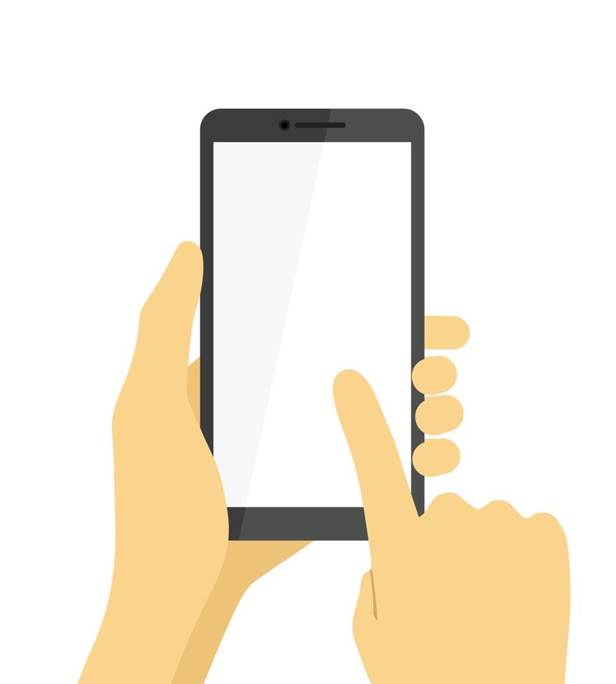 Hand hält Smartphone und Fingerberührung mit leerem weißen Bildschirm vektor