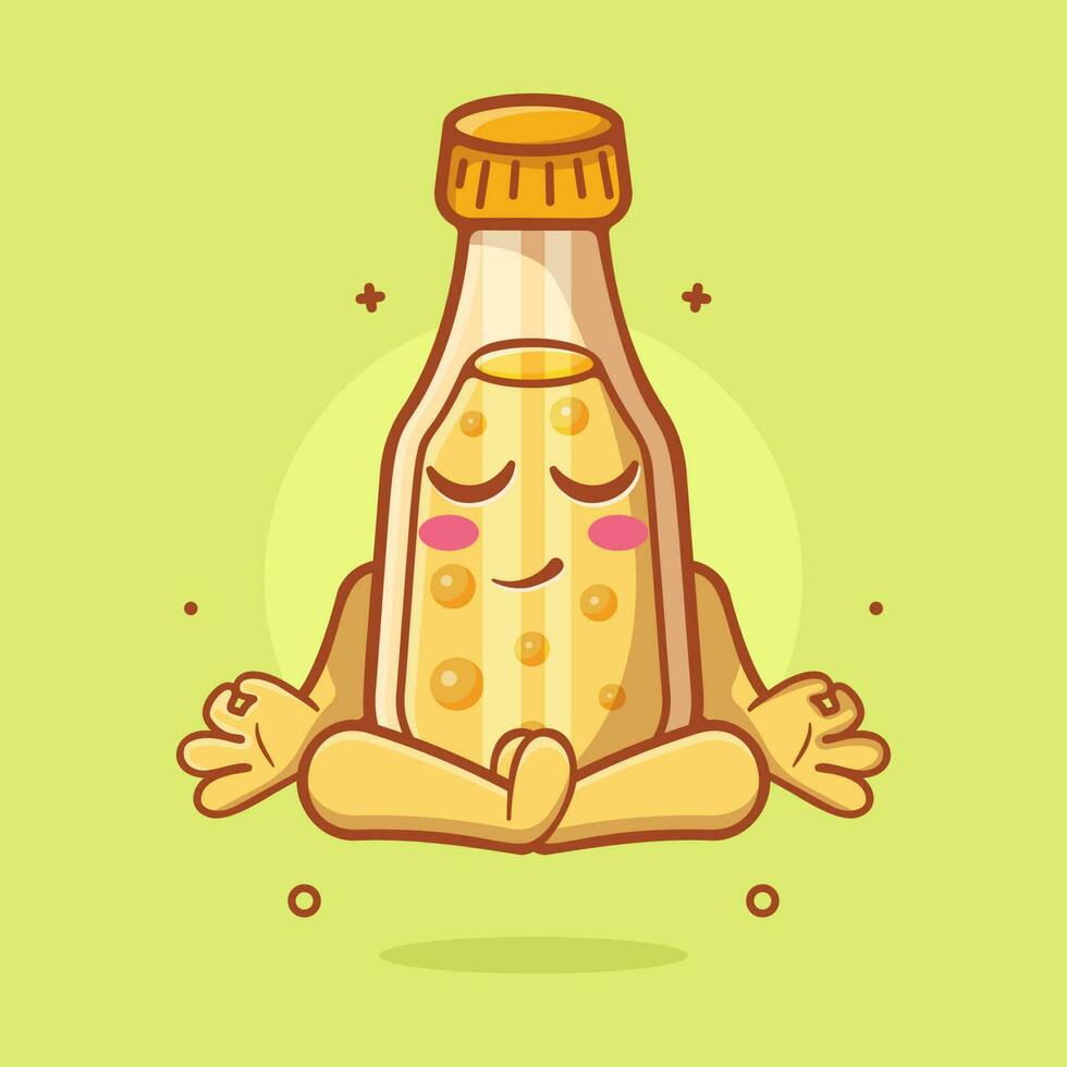 Ruhe Saft Flasche Charakter Maskottchen mit Yoga Meditation Pose isoliert Karikatur im eben Stil Design vektor