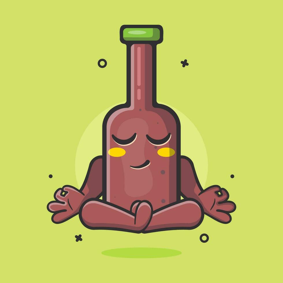 Ruhe Bier Flasche Charakter Maskottchen mit Yoga Meditation Pose isoliert Karikatur im eben Stil Design vektor