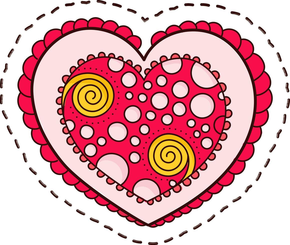Kreis und Spiral- dekorativ Herz gestalten Element im Aufkleber Stil. vektor