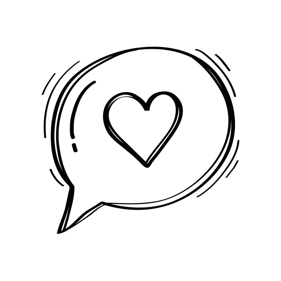 pratbubbla med hjärtat sociala medier doodle stil ikon vektor