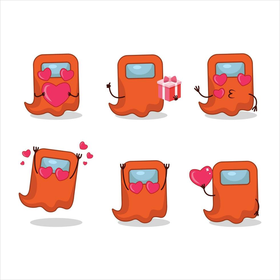 Geist unter uns Orange Karikatur Charakter mit Liebe süß Emoticon vektor