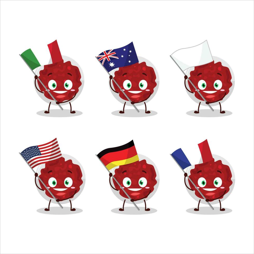 mosad tranbär tecknad serie karaktär föra de flaggor av olika länder vektor