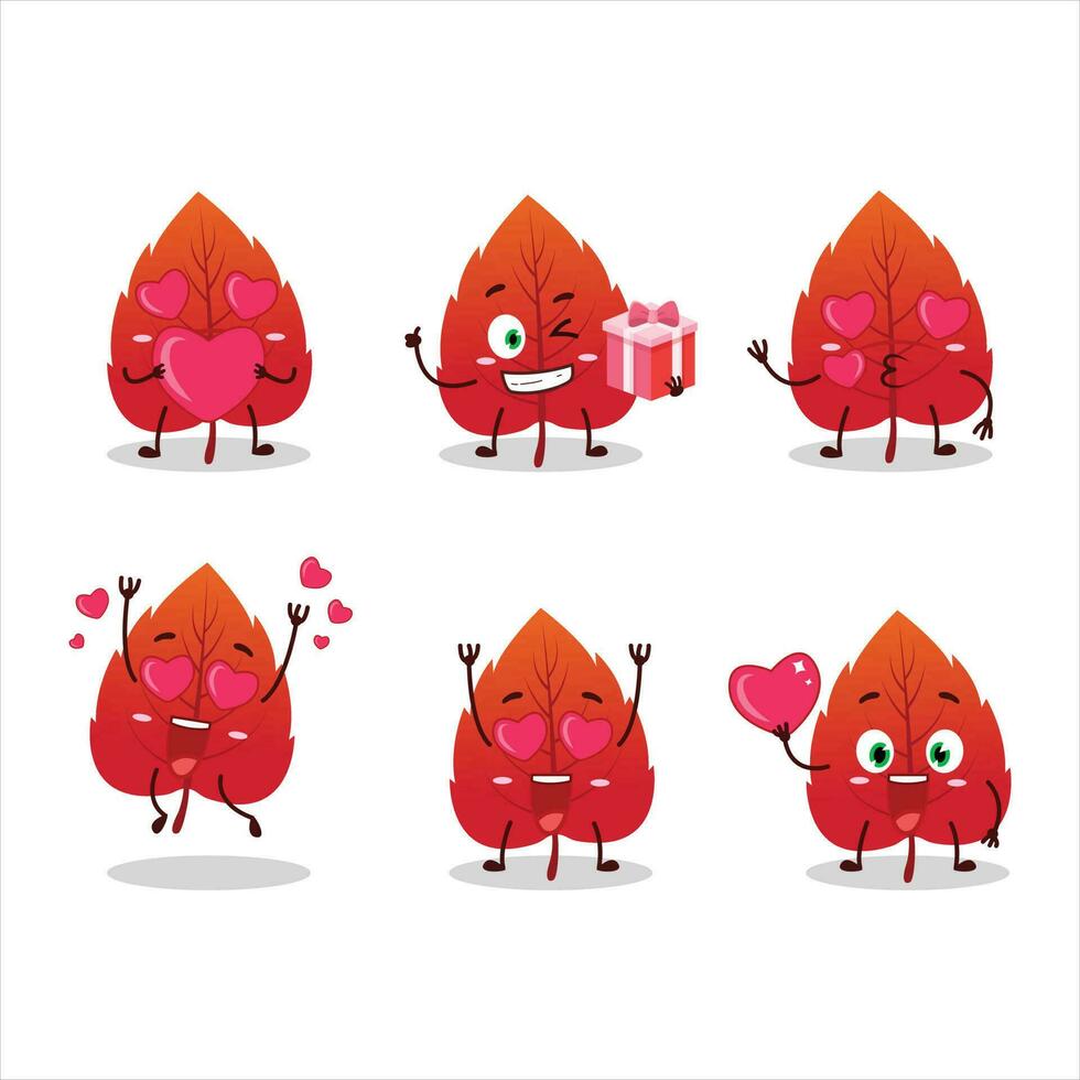 röd torkades löv tecknad serie karaktär med kärlek söt uttryckssymbol vektor