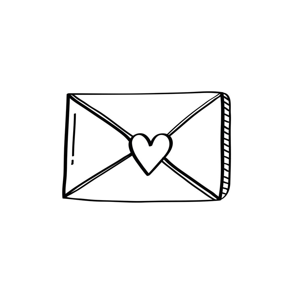 kuvert med hjärtat kärlek doodle stil ikon vektor